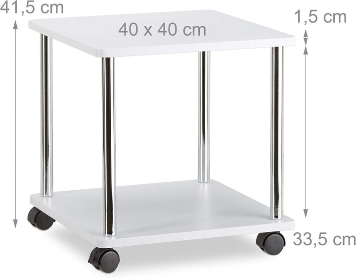 Relaxdays Beistelltisch rollbar, Allzweckwagen Holz, 4 Rollen, quadratischer Couchtisch, HxBxT: 41,5