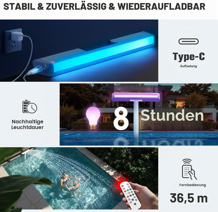 KingSom Pool Wasserfall mit LED llich,Wiederaufladbare Springbrunnen Pool Brunnen Wasserfall, mit Fe