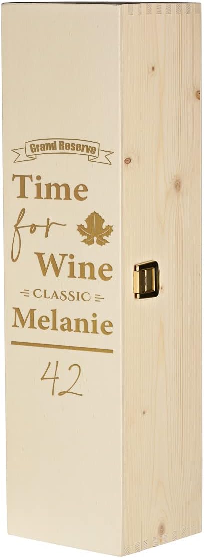 2-TLG Wein Geschenkset - mit Wunschname - 1x 700 ml Weinflasche, 1x Holzkiste personalisiert - für M