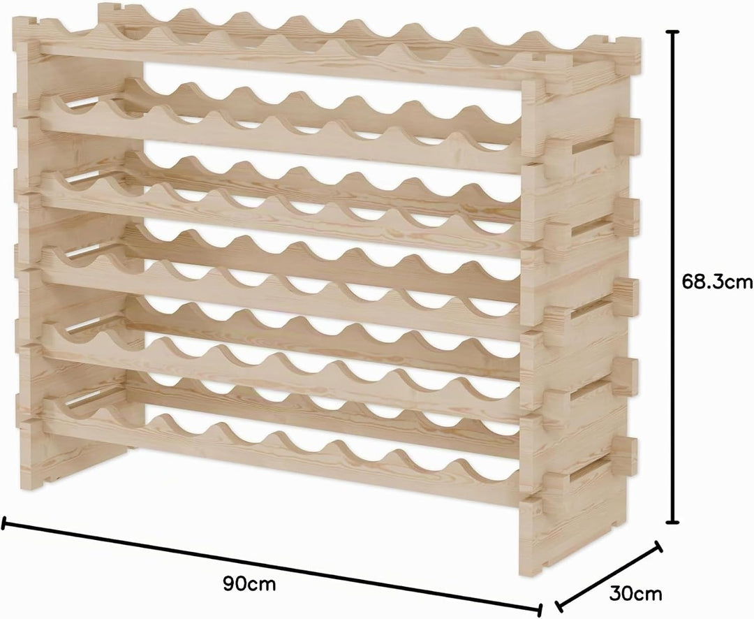 Lenmar RW-STK Weinregal aus Holz, 48-60 Flaschen Kapazität, 6 Ebenen, Farbe Beige, ideal für den Kel