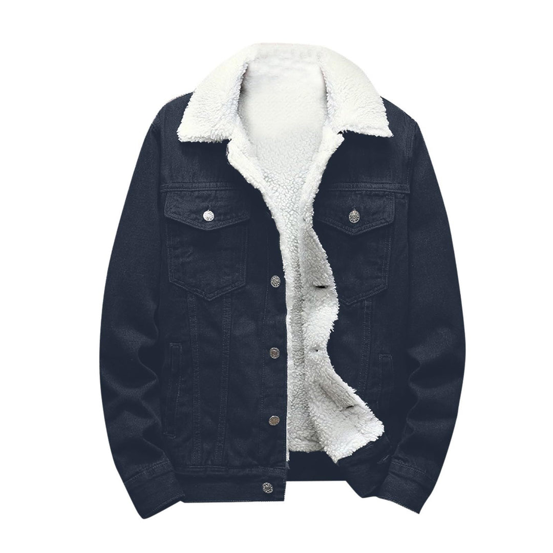 EMATOP Jeansjacke Herren Winter Denim Jacke Warme Gefütterte Cordjacke Mode Revers Jeans Jacken mit