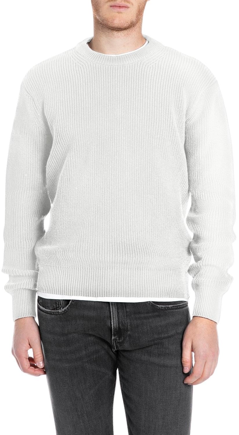 Replay Herren Pullover aus Baumwolle S 011 Natural White, S 011 Natural White