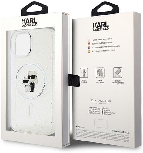 Karl Lagerfeld KLHMP15SHGKCNOT Hülle für iPhone 15 6.1" transparent hardcase Karl&Choupette Glitter