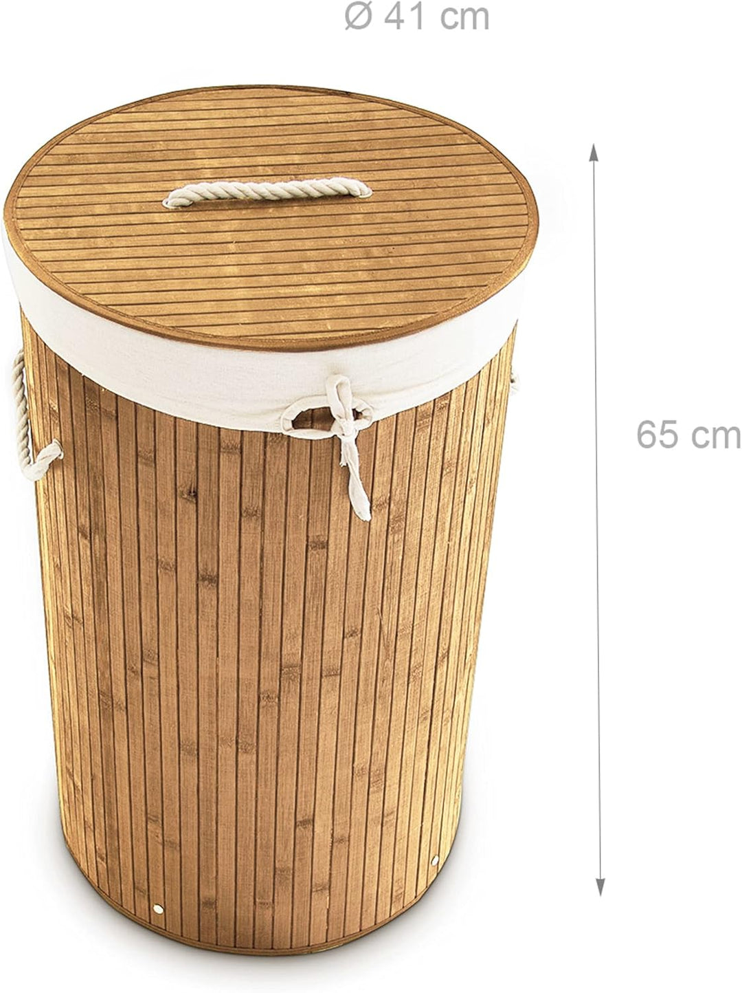 Relaxdays Wäschekorb Bambus, Faltbare Wäschetonne mit Deckel, Volumen 70l, Wäschesack Baumwolle, run