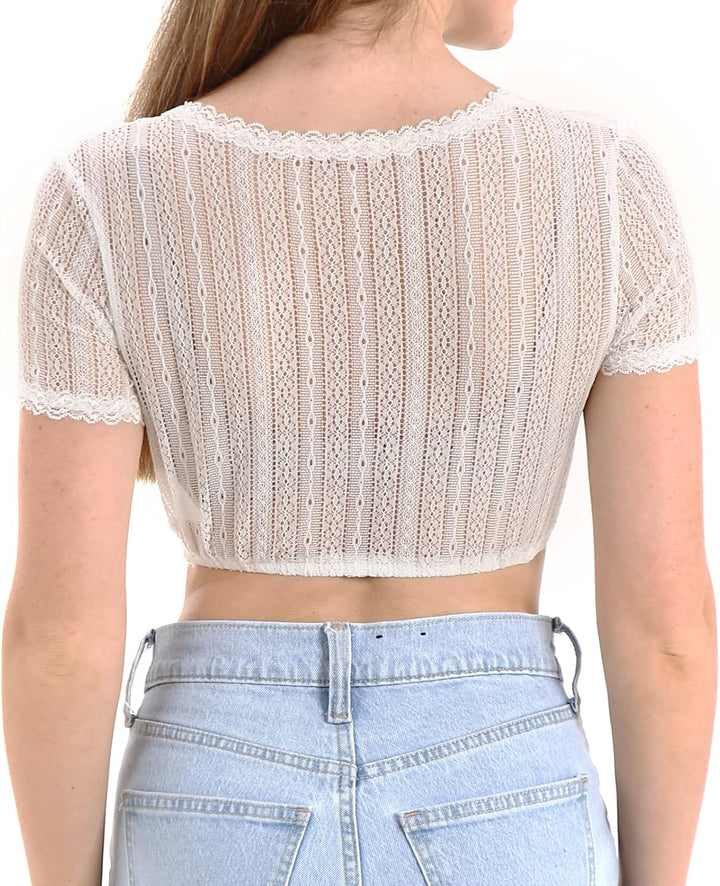 Kelliar Dirndlbluse Damen Trachtenbluse Creme Dirndl Bluse für Bavarian Oktoberfest 34 Creme-018, 34