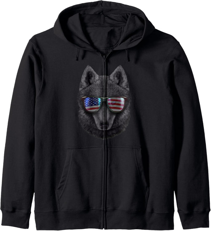 Wolf, die Flagge der USA-Themensonnenbrille trägt Kapuzenjacke