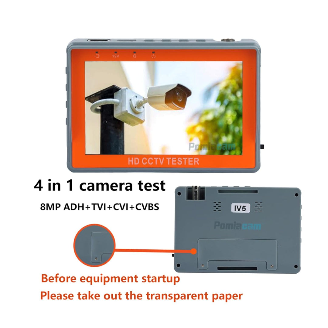 POMIACAM 4 in 1 CCTV Tester Support 720P/1080P/3mp/4mp/5mp/8MP AHD, TVI, CVI & CVBS Analog Camera, S