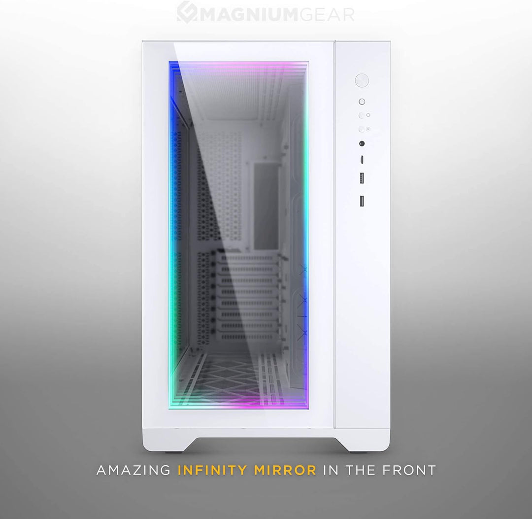 Magniumgear NEO Qube 2 IM, Dual Chamber ATX Mid-Tower, Digital-RGB Infinity Mirror Front Panel, Temp