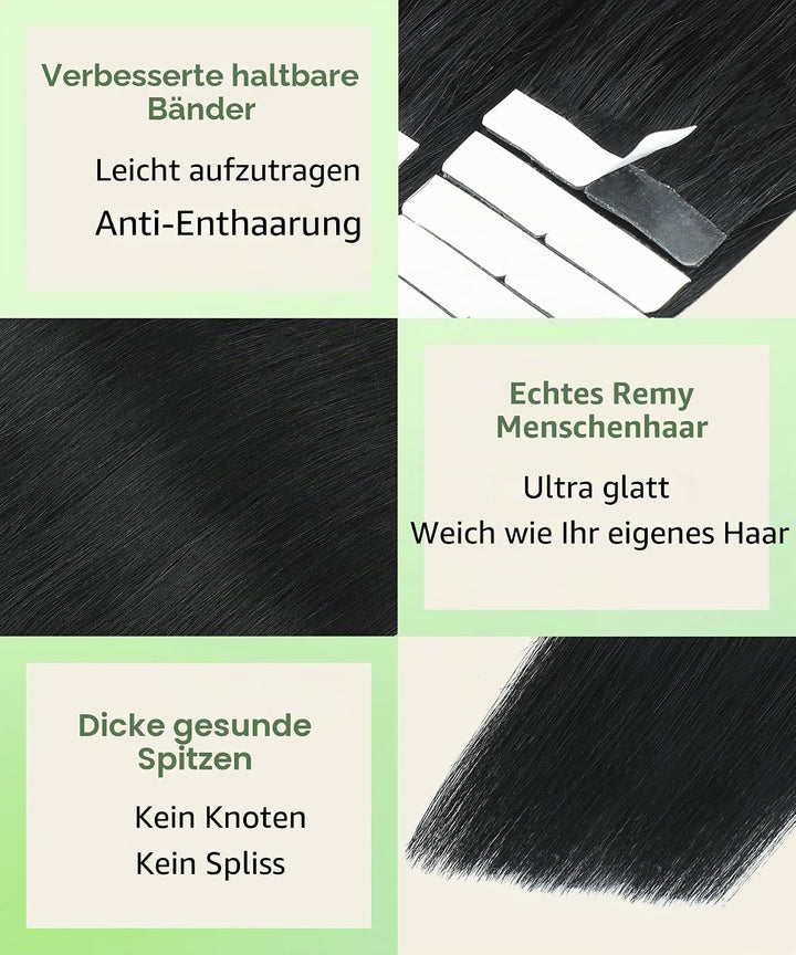 SURNEL Tape in Extensions Echthaar 22 Zoll Schwarz Weich Remy Tape in Extensions 50g/20pcs(tape