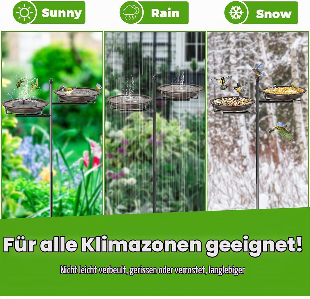Vogeltränke Vogelbad Schale Stehend, 2-in-1 Vogelbad für Draussen Garten mit Doppelbecken für Wasser