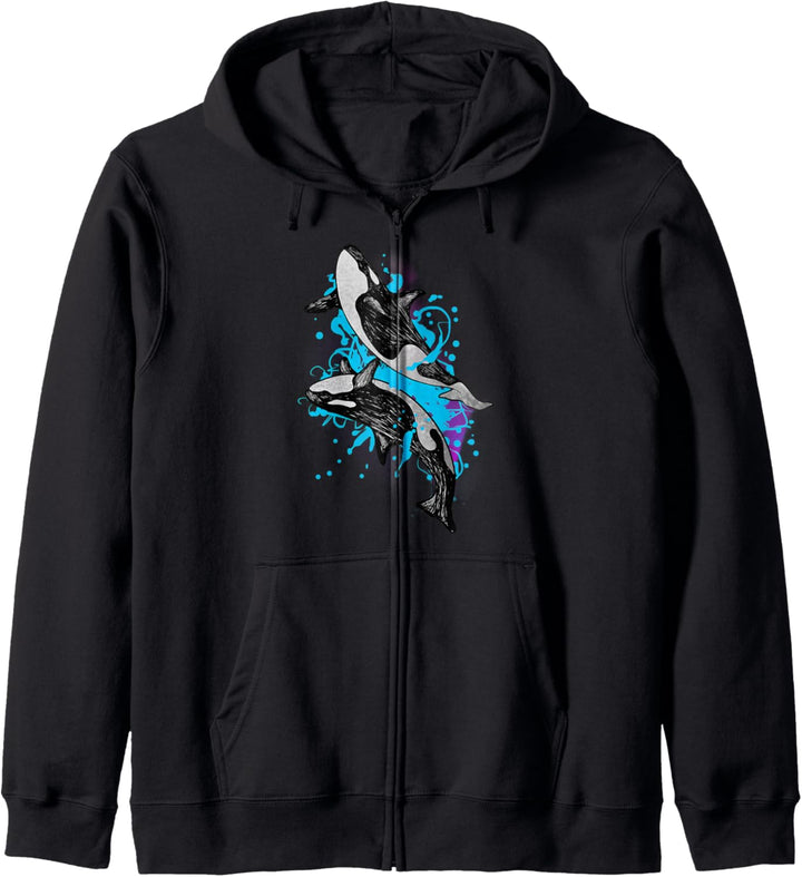 Buntes springendes Orcas Killerwal-Geschenk Kapuzenjacke