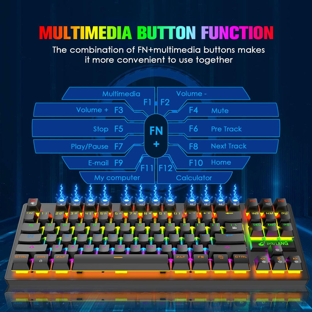 Kabelgebundenes mechanisches TKL-Gaming-Tastatur- und -Maus-Set mit 87 Tasten 3-in-1, mehrere RGB-LE
