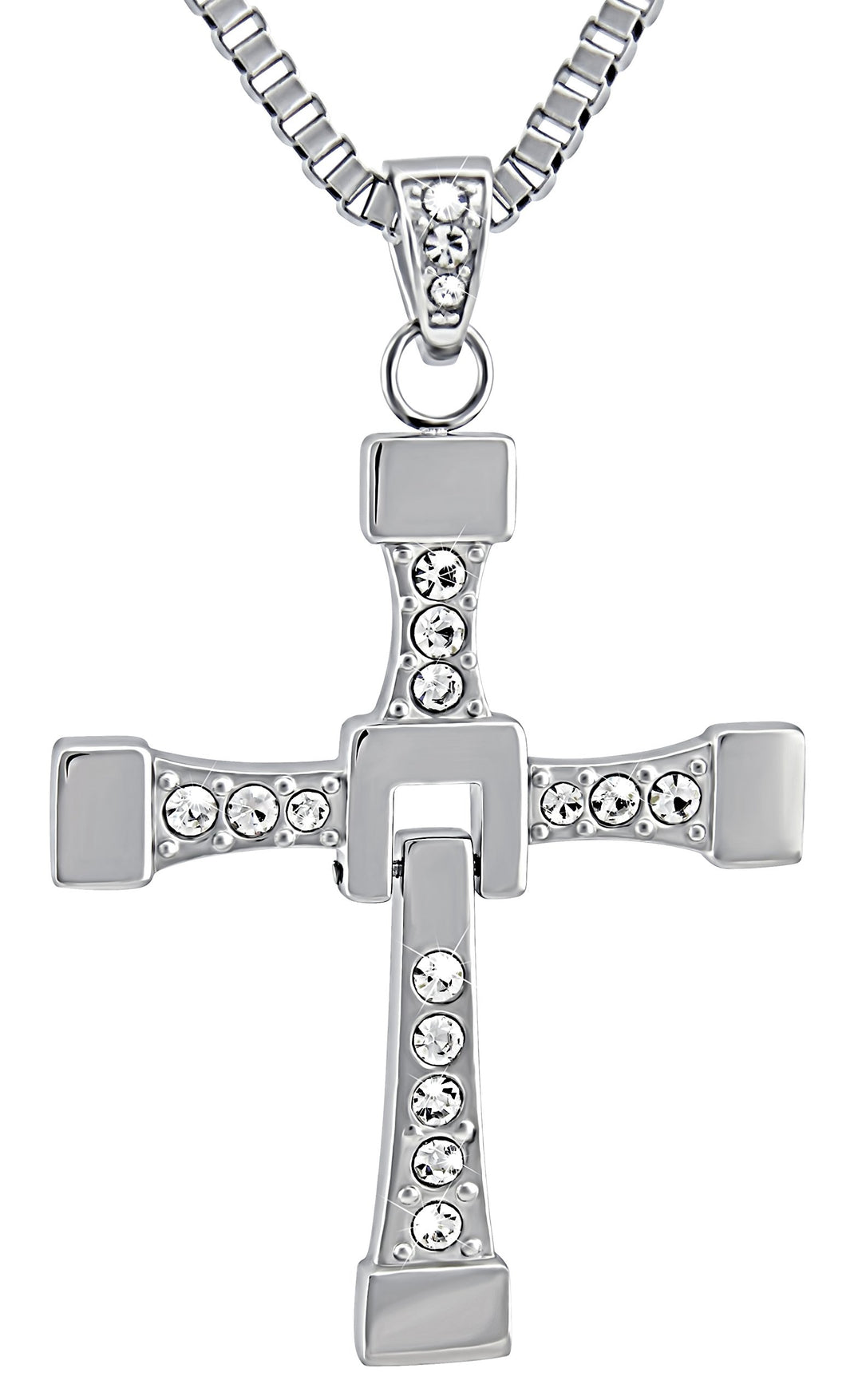 Hanessa 100% Reines Edelstahl Herren-Schmuck Halskette Kreuz Massiv in Silber Fast and Furious Vin D