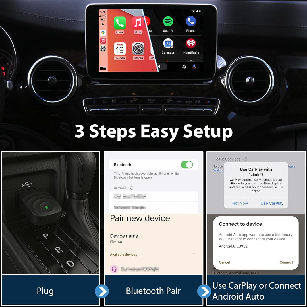 Sunweyer S21 Wireless CarPlay und Android Auto Adapter, 2 in 1 Auto Konnektivität Dongle, Plug & Pla