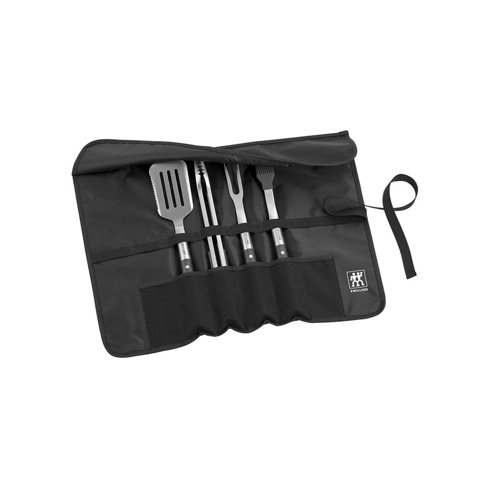 ZWILLING BBQ GrillOptimalck-Set, 5-TLG, Grillwerkzeug mit Rolltasche, Grillwender, zange, Gabel, Pin