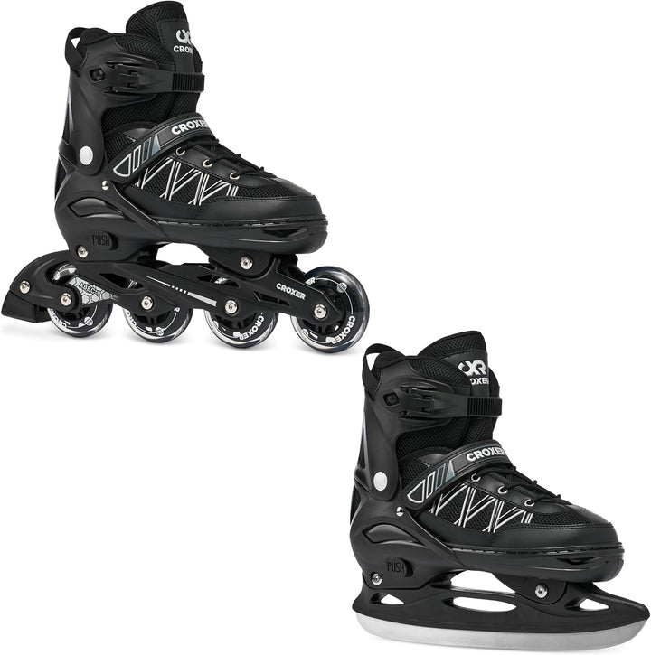 Croxer Verstellbare 2in1 Inlineskates-Schlittschuhe Torch - 76mm PU Rollen, Gummi-Härte 82A, ABEC-9