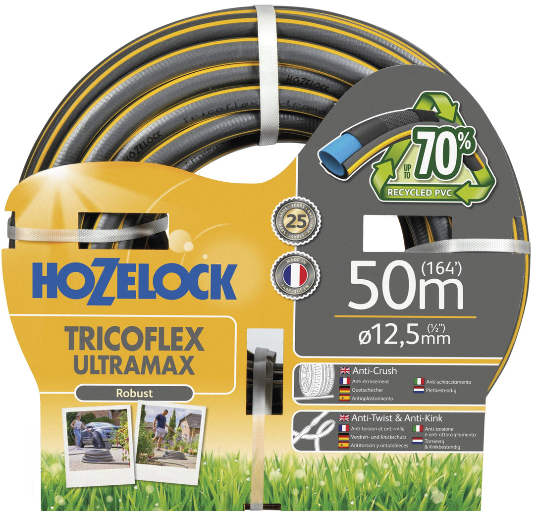 HOZELOCK - Ultramax Schlauch 12,5 mm x 50 m, bis zu 70% recyceltes PVC, robust, witterungsbeständig,