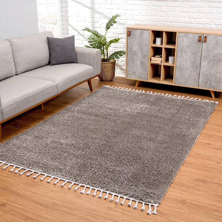 carpet city Hochflor Teppich Wohnzimmer - Einfarbig Anthrazit - 80x150 cm - Shaggyteppich Langflor -