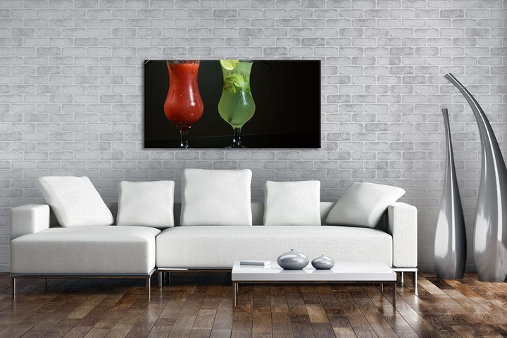 Dark appetitliche Cocktails Panorama 120x60 cm als Leinwandbild, Motiv fertig gerahmt auf Echtholzra