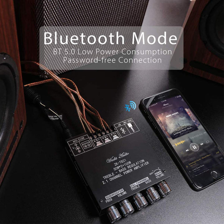RUIZHI 2x50W + 100W 2.1-Kanal-Subwoofer Verstärker-Platine-mit-bluetooth Höhen und Bassregelung, Zwe