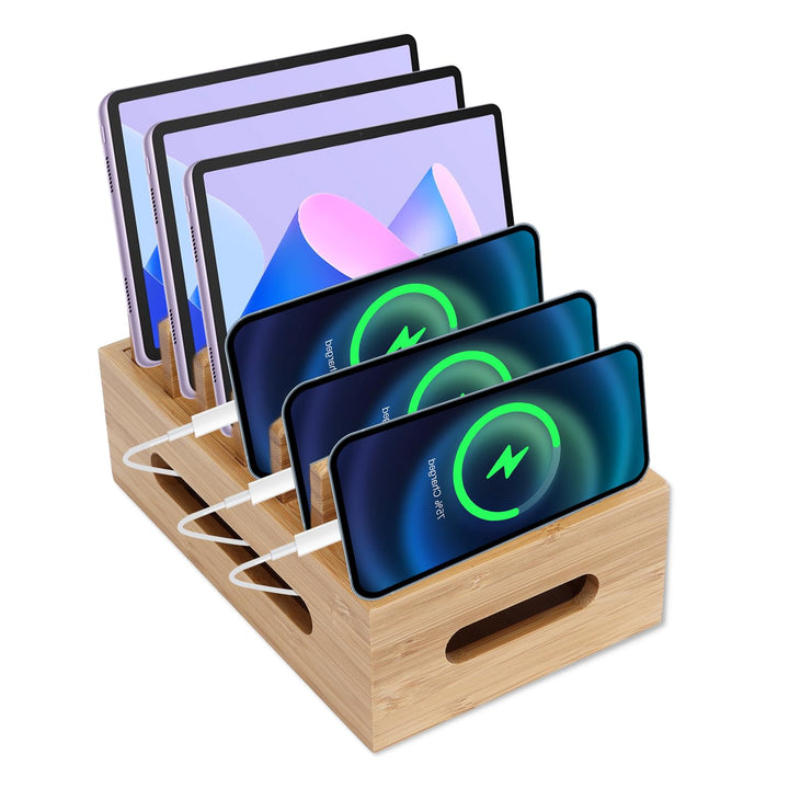 Tissting Ladestation Organizer für Mehrere Geräte, Holz Handy Dockingstation Tragbarer Tablet Comput