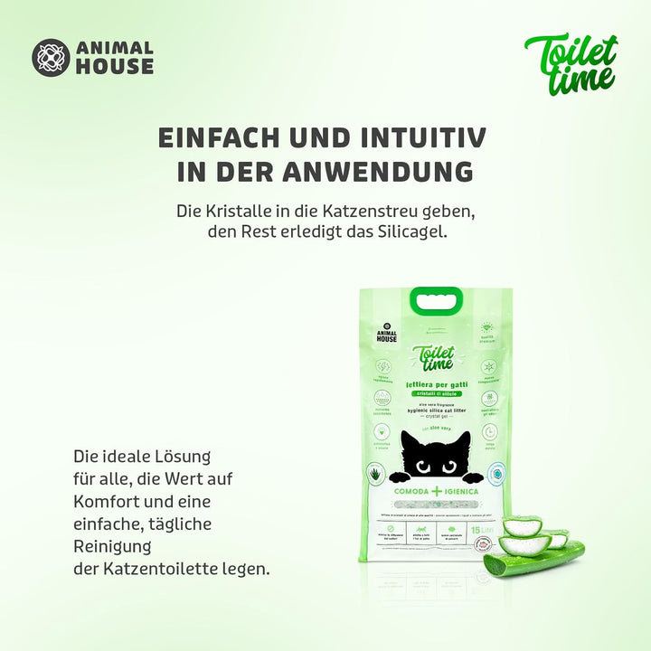 Animal House Toilet Time – 15 l Katzenstreu aus Silikonkristallen – antistatisch und sicher – staubf