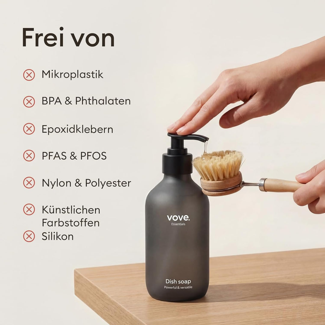Vove Spülbürsten-Set – FSC-zertifizierter Bambus, Spül- & Scheuerbürsten mit 3 Ersatzköpfen, Borsten