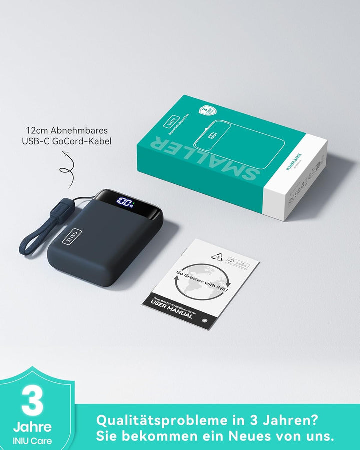 INIU Power Bank, Ultra Klein 20000mAh 22.5W Schnellladefunktion Power Bank, USB-C In&Out Externe Han