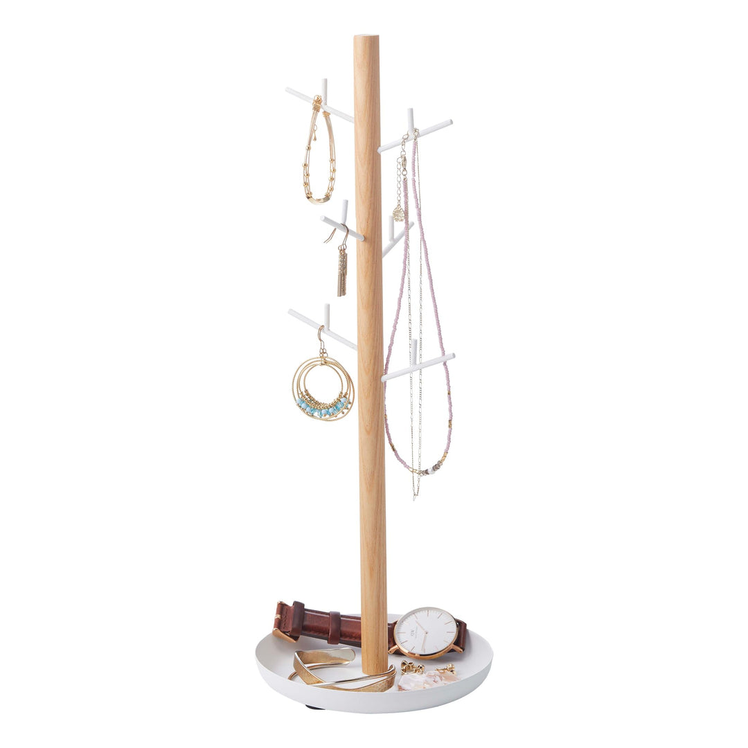 YAMAZAKI 'Tosca' 2310 Zubehörbaum, Stahl, Holz, Weiss, Schmuckständer für Ketten Ohrringe Ringe, Dek