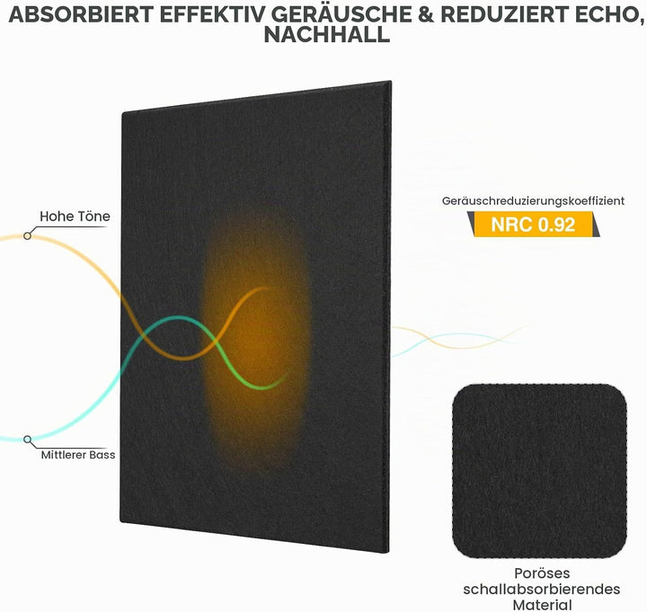 Akustikpaneele selbstklebend quadratisch 12St. JAMELO Akustikplatten aus Polyester zur Schalldämmung