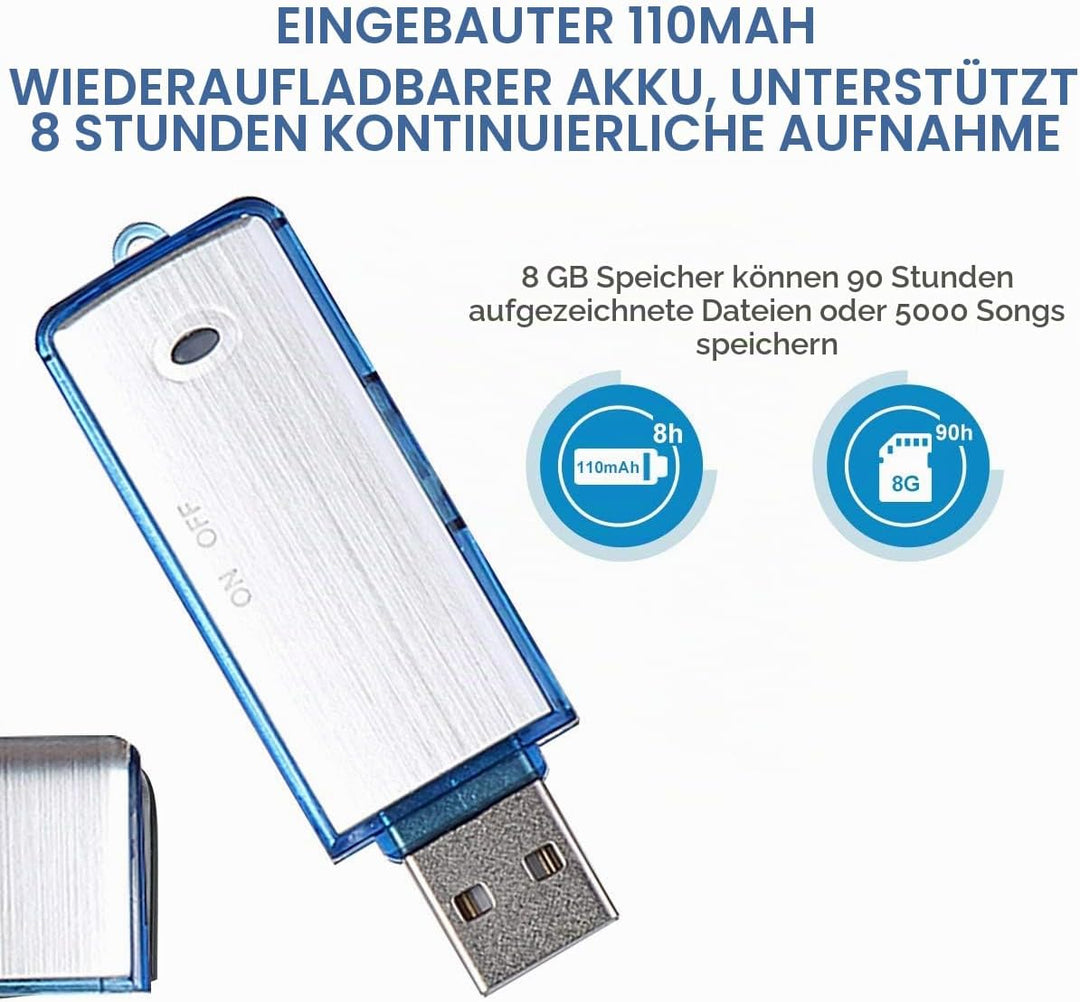 Lychee Digitales Diktiergerät Aufnahmegerät Mini Sprachrekorder 8GB - 90 Stunden Wiederaufladbare Tr