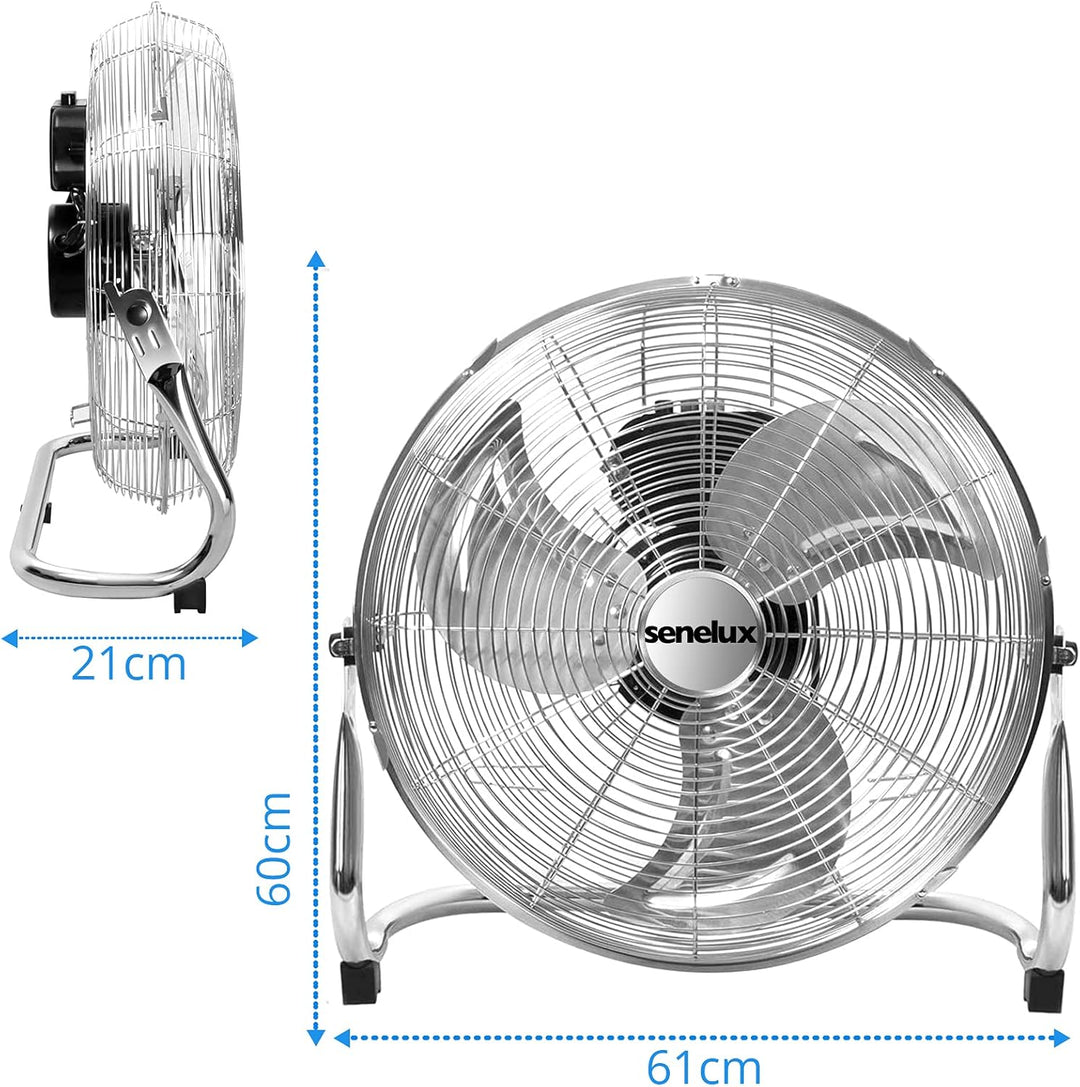 Senelux Bodenventilator - Chrome Gym Fan - 50,8 cm elektrischer tragbarer Lüfter für den Heim-/Fitne