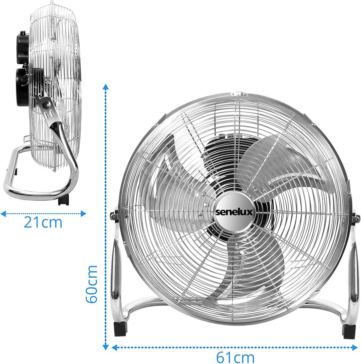 Senelux Bodenventilator - Chrome Gym Fan - 50,8 cm elektrischer tragbarer Lüfter für den Heim-/Fitne