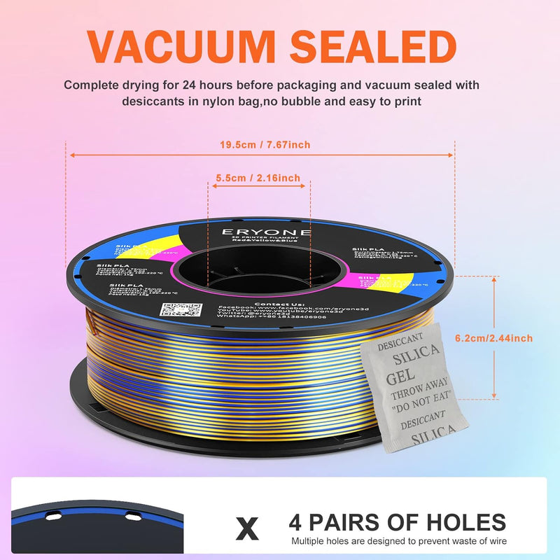 ERYONE Tri Color Silk PLA Filament 1.75mm, 3D Printer Filament PLA +/-0.03mm 1KG/Spool, Silk Rot Gel