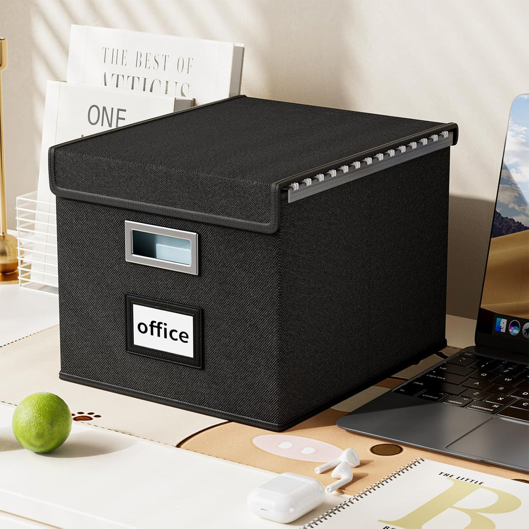 FINEW Stoff Faltbare Aufbewahrungsbox mit Deckel, Hängemappenbox für DIN A4 Hängeregister, Aufbewahr