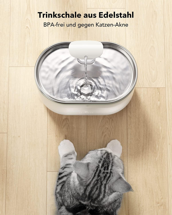 PETLIBRO Trinkbrunnen für Katze Ultraleise, 2,1L Capsule Katzenbrunnen Edelstahl für Katzen, Zwei Du