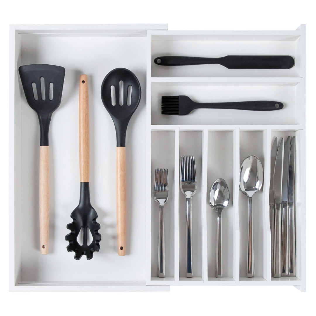 KitchenEdge Hochwertiger Besteck- und Utensilien-Organizer für schmale Küchenschubladen, erweiterbar