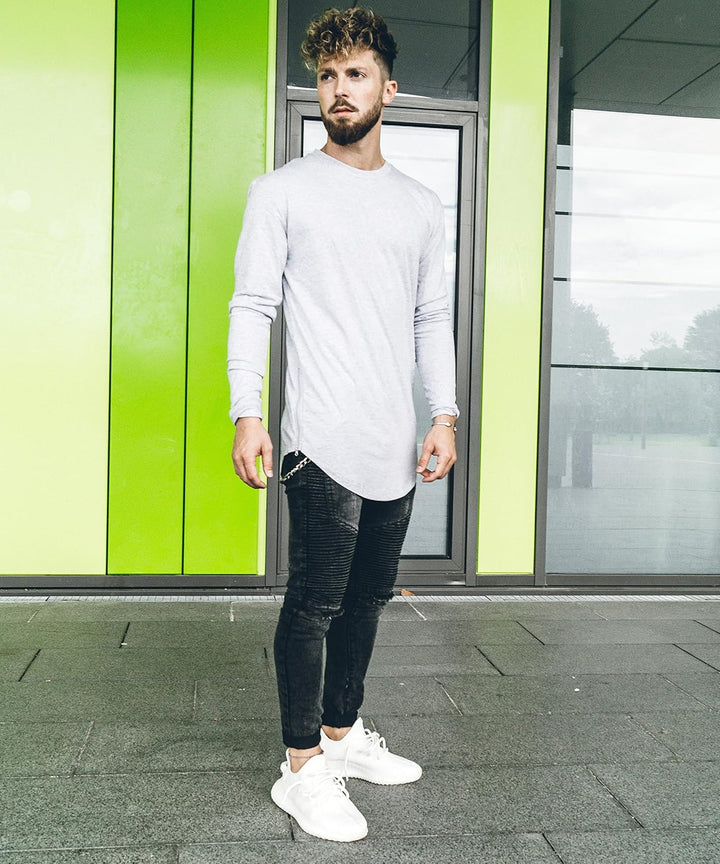 Blackskies Side Zip Langarm T-Shirt | Langes Oversize Fashion Basic Longsleeve Herren Longshirt Long