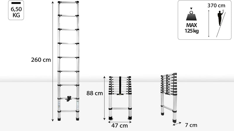 Drabest - Leiter - Teleskopleiter - Leiter Ausziehbar - Klappleiter, Aluleiter - Mehrzweckleiter - M