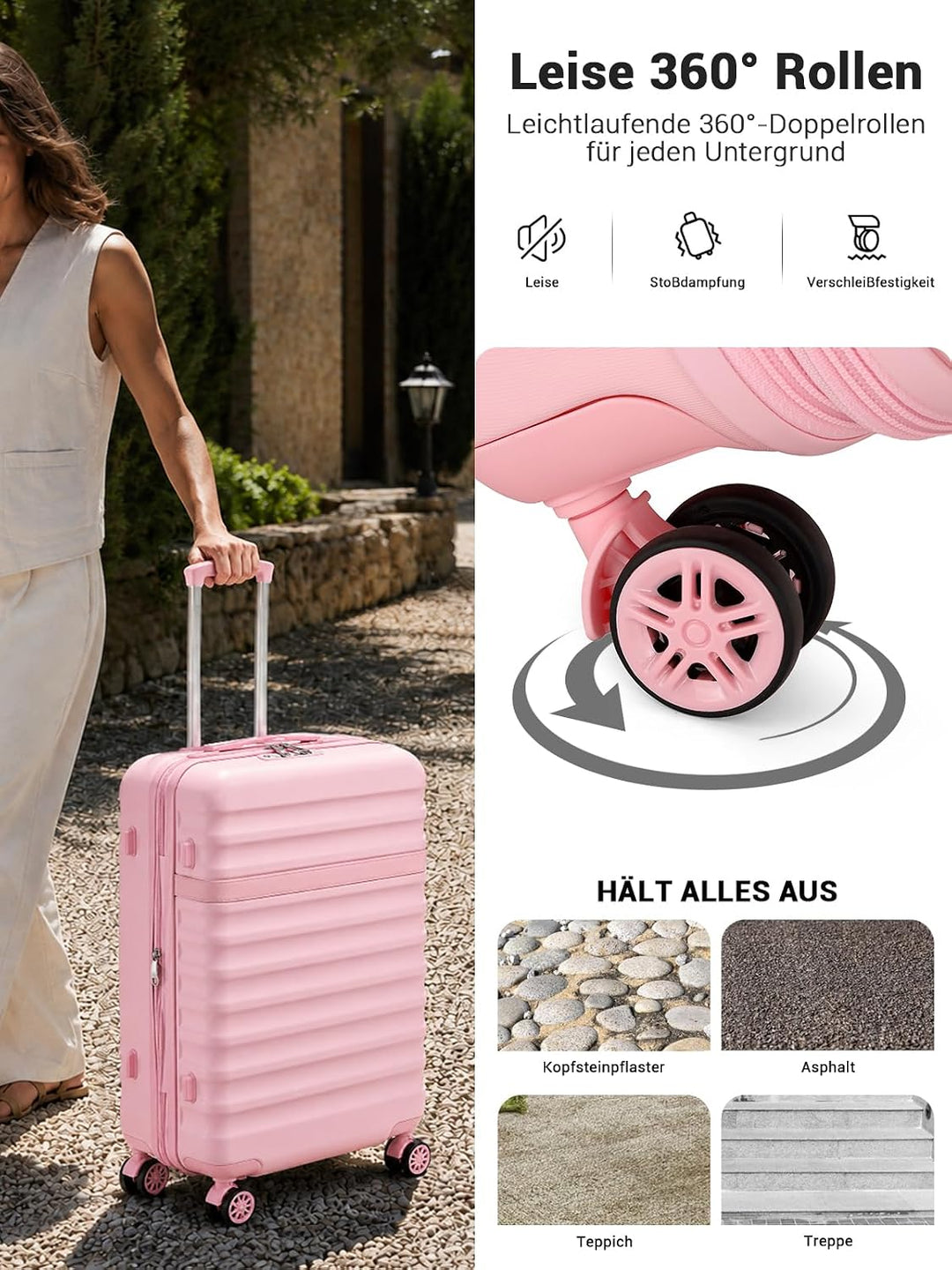 KONO Koffer Trolley Kofferset 3 Teilig Reisekoffer von ABS+PC Hartschalenkoffer mit 4 Rollen TSA Sch