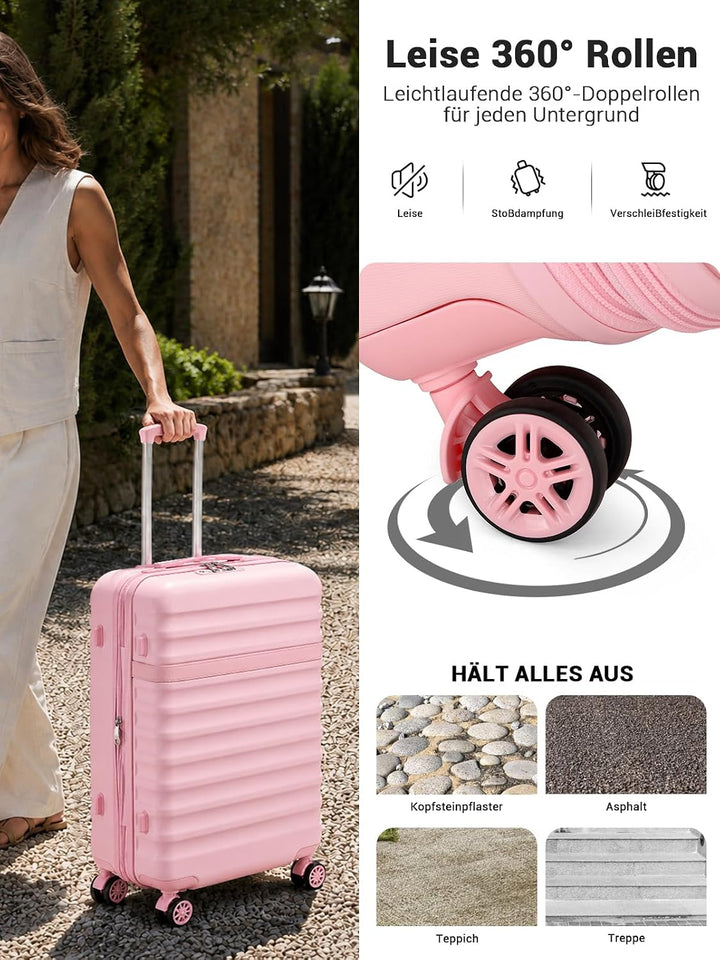 KONO Koffer Trolley Mittelgross Koffer Reisekoffer von ABS+PC Hartschalenkoffer mit 4 Rollen TSA Sch