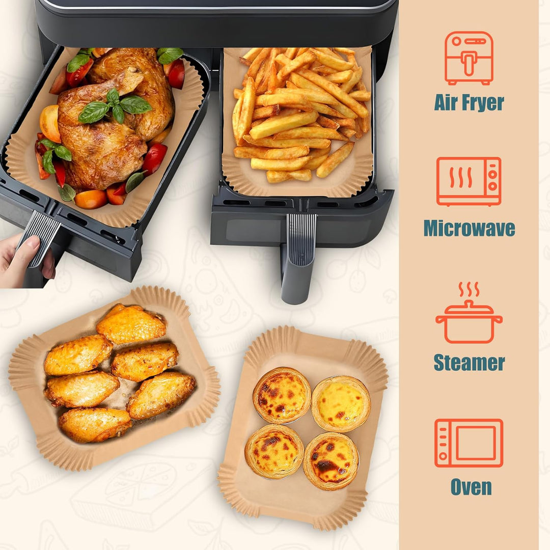 300 Stück Backpapier für Heissluftfritteuse Ninja Dual, 20,5x14CM Stone TH Airfryer mit Doppelkammer