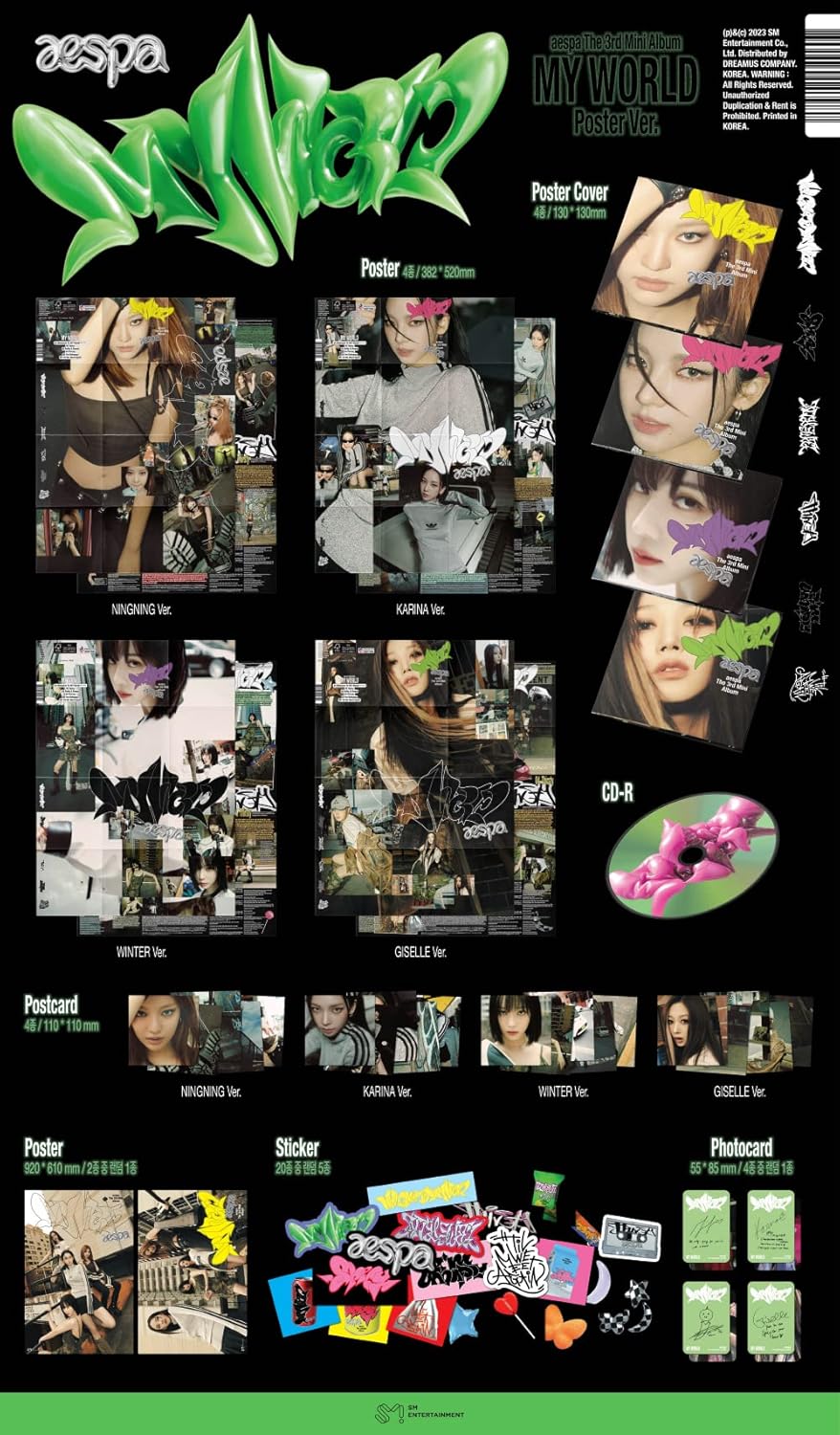 aespa - 3rd Mini Album MY WORLD (Poster Ver.) CD+Extra Photocards+Folded Poster (4CDs SET, Folded Po