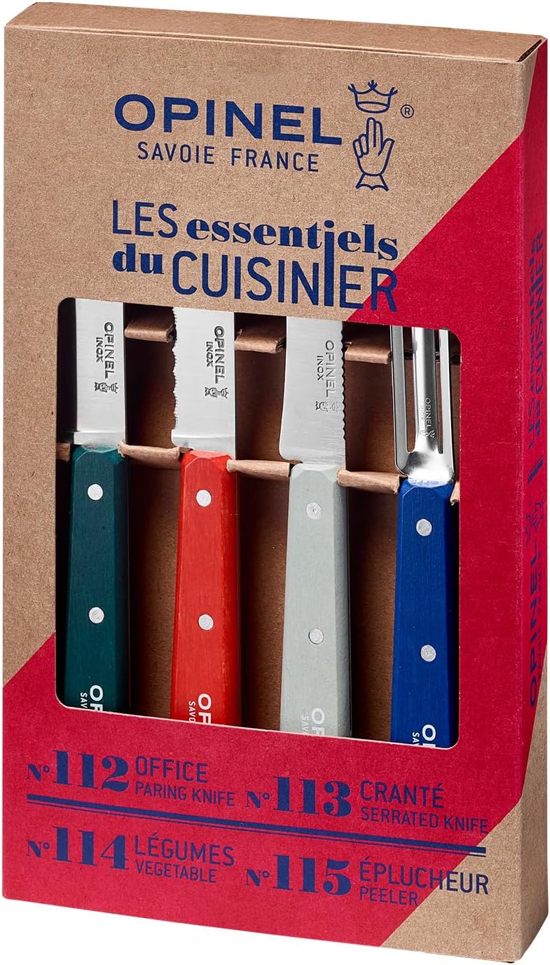 Opinel Essentiels Küchenmesser-Set DU CUISINIER, 4-teilig aus rostfreiem Stahl, 254643
