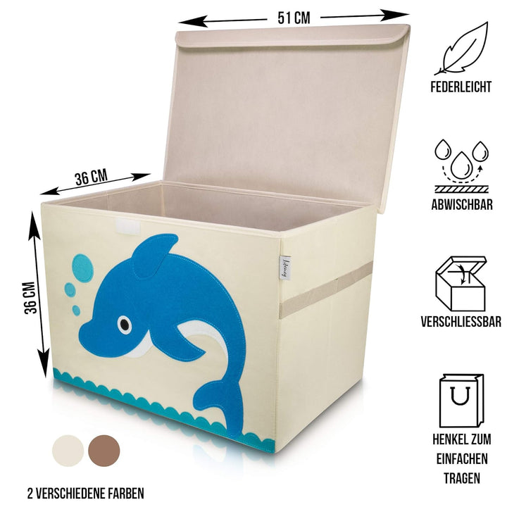 Aufbewahrungsbox Kinder gross 51 x 36 x 36 I Spielzeugkiste I Kiste mit Deckel für Kinderzimmer I Au