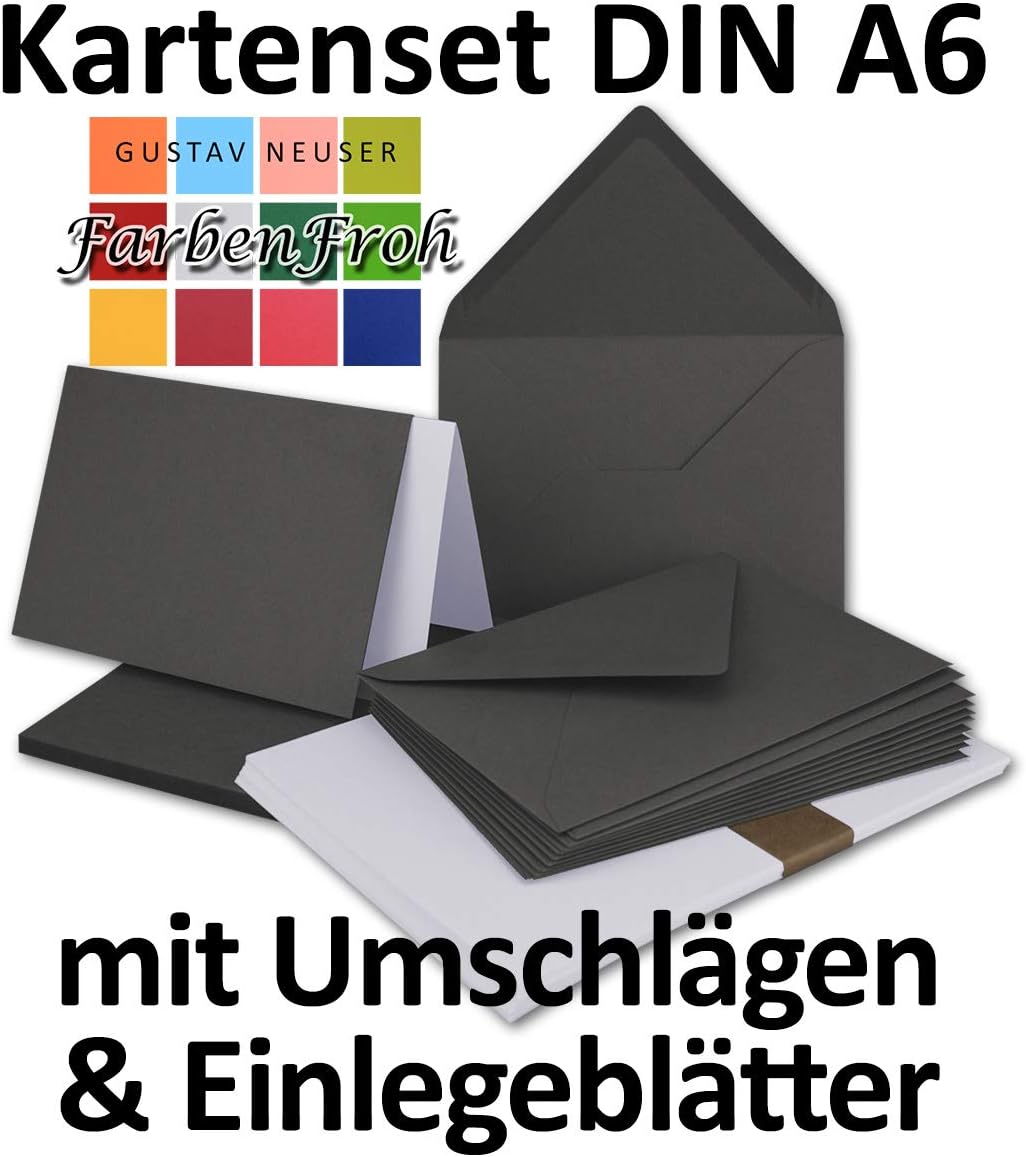 500x Faltkarten SET DIN A6/C6 mit Brief-Umschlägen in Anthrazit-Grau - inklusive Einleger - 14,8 x 1