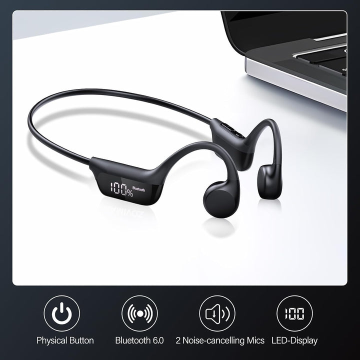Knochenschall Kopfhörer, Bluetooth 6.0 Open Ear Kopfhörer | 12 Std, LED-Anzeige, Duale Verbindung, I