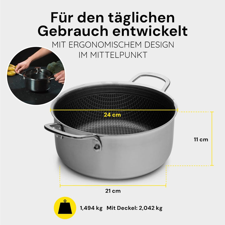 MISO Diamond Dust Keramisch Non-Stick Topf 24 cm (5 L) | Induktion – Perfekte Wärmeverteilung, 100%