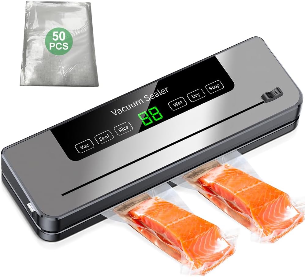 Vakuumiergerät 5 in 1, Vakuumierer für Lebensmittel mit 50 Vakuumierbeutel, All-in-1 Vakuumierer für