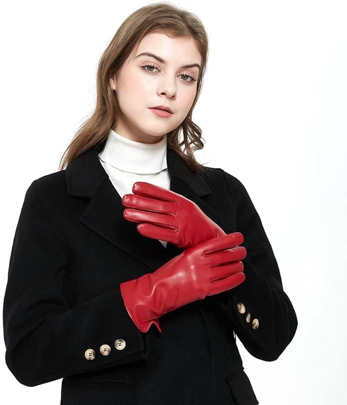 ZLUXURQ Damen Leder Handschuhe echtes Lammleder und mit Kaschmir Wolle gefütterte warme Winter Hands
